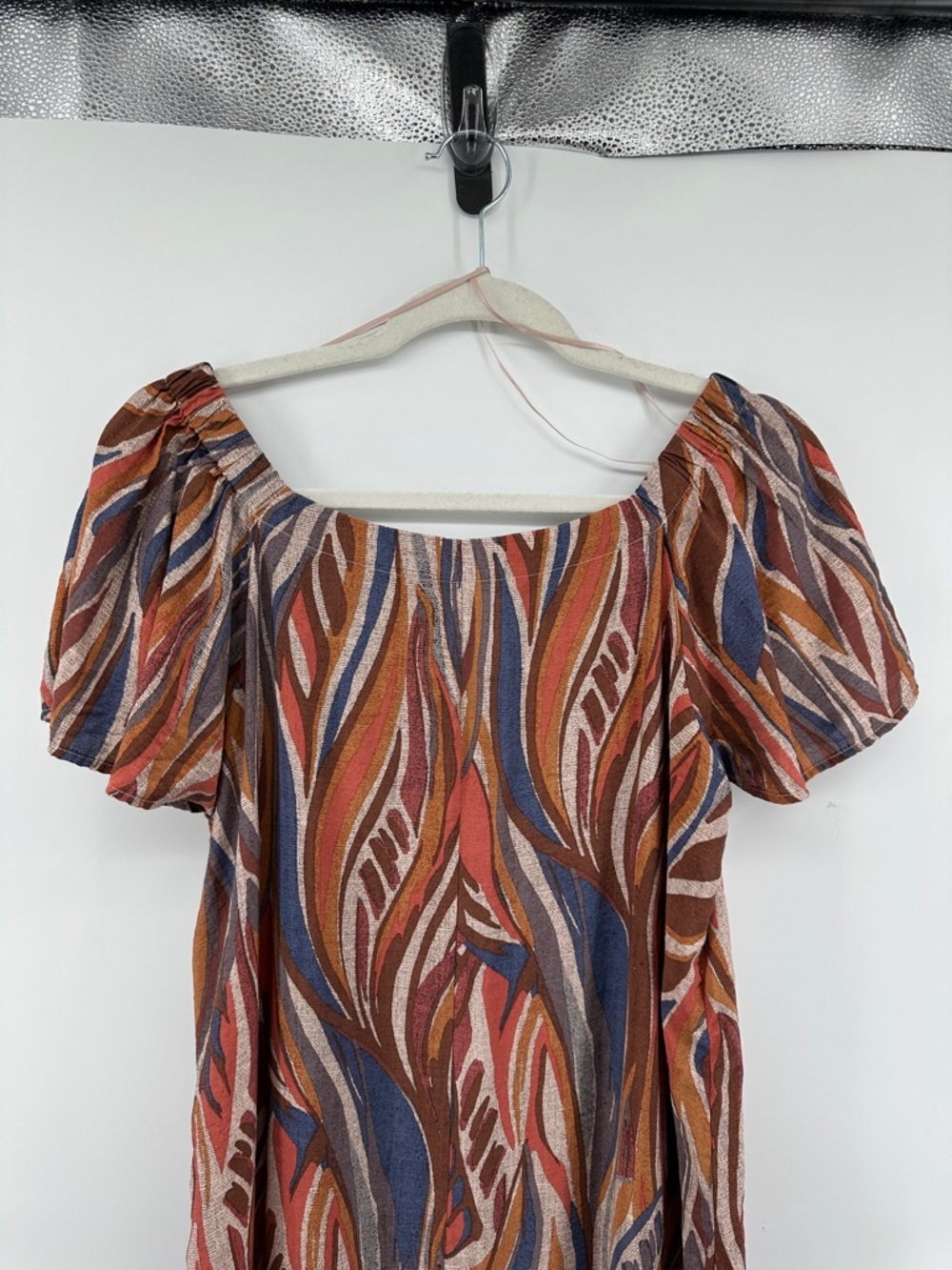 Robbie Bee Cottagecore Boho Coastal Retro Rust Multicolor Wave Print Dress SzL - Picture 6 of 9